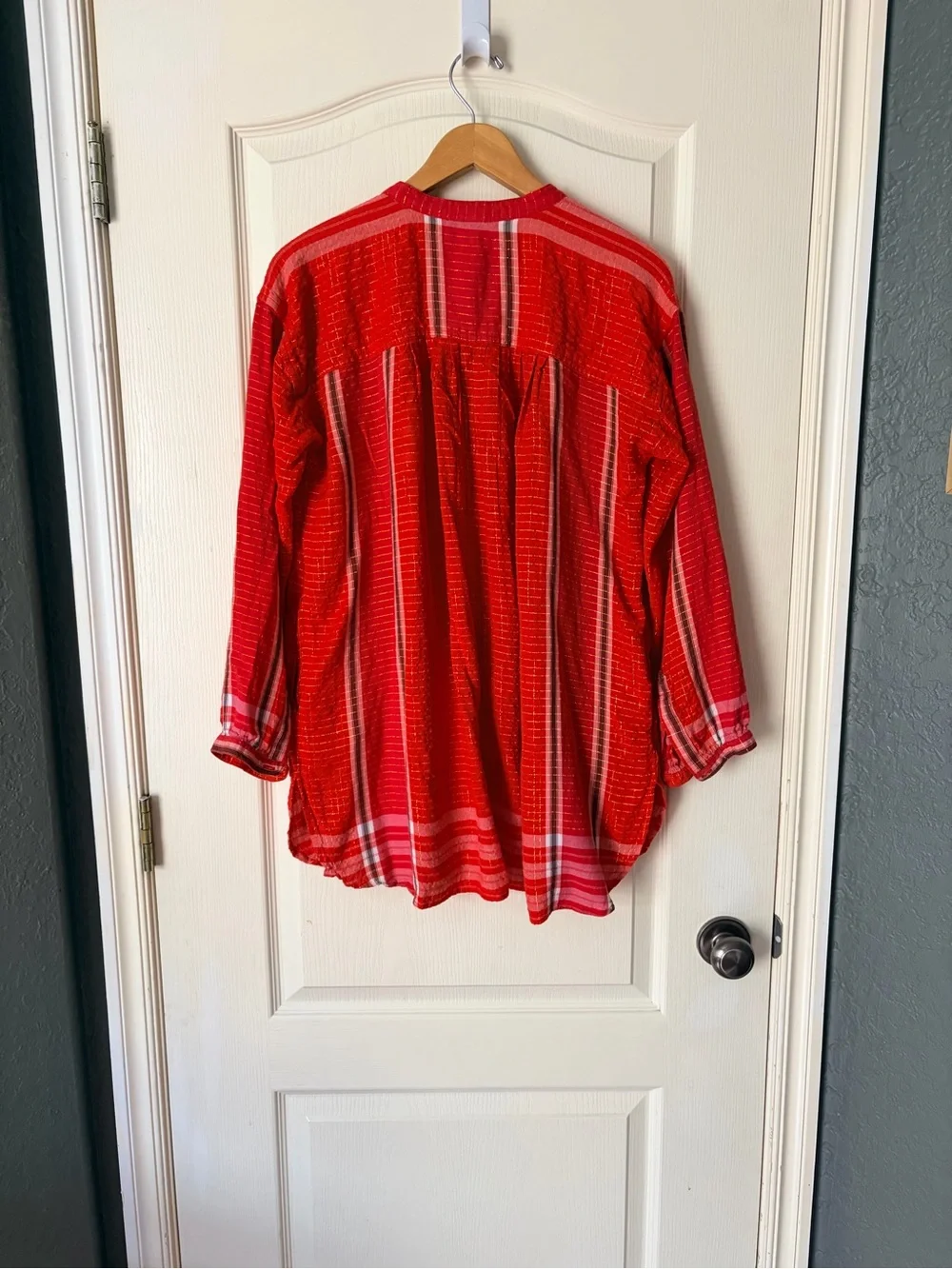 Free People Orange and Gold Long Sleeve Yarn Dye Lurex Tunic Top, Small - Picture 7 of 12